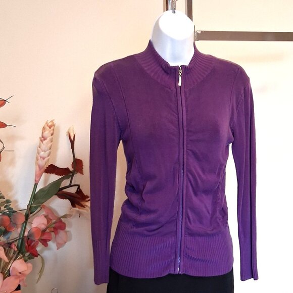 NWT Purple Knit Zip-Up Open Front Cardigan Lightweight Ladies Sweater - Picture 4 of 9